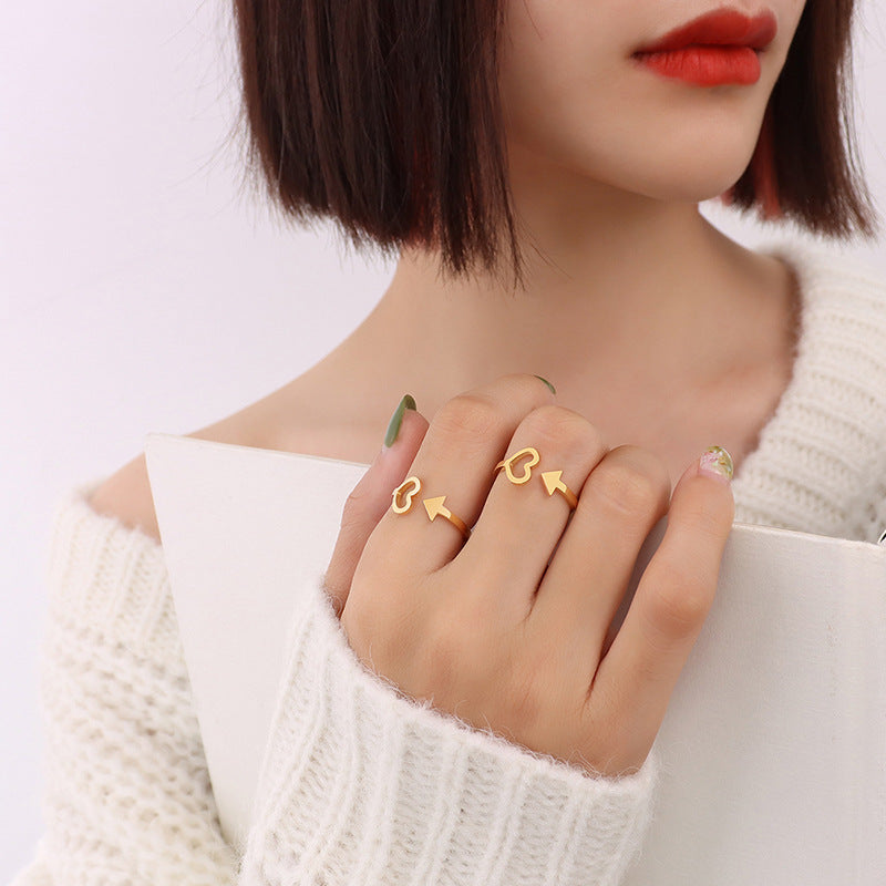 Wholesale Arrow Heart Shape Open Adjustable Ring Titanium Steel 18K Gold Plated ACC-RS-MiLi004