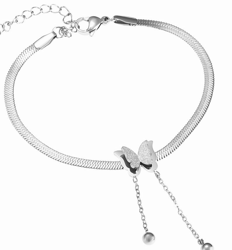 Wholesale Frosted Butterfly Tassel Titanium Steel Bracelet