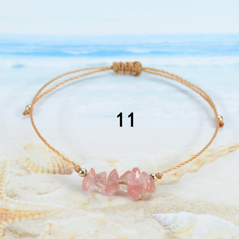 Wholesale  gravel bracelet irregular raw paraffin braided bracelet