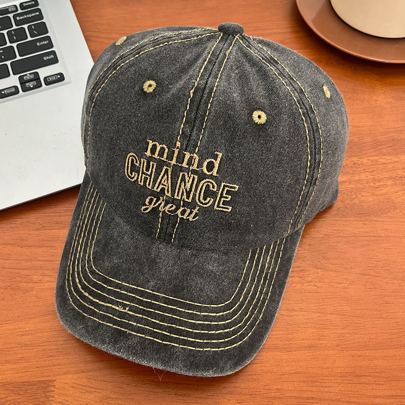 Wholesale Vintage Embroidered Letter Wide Eaves Big Head Sunshade Baseball Cap