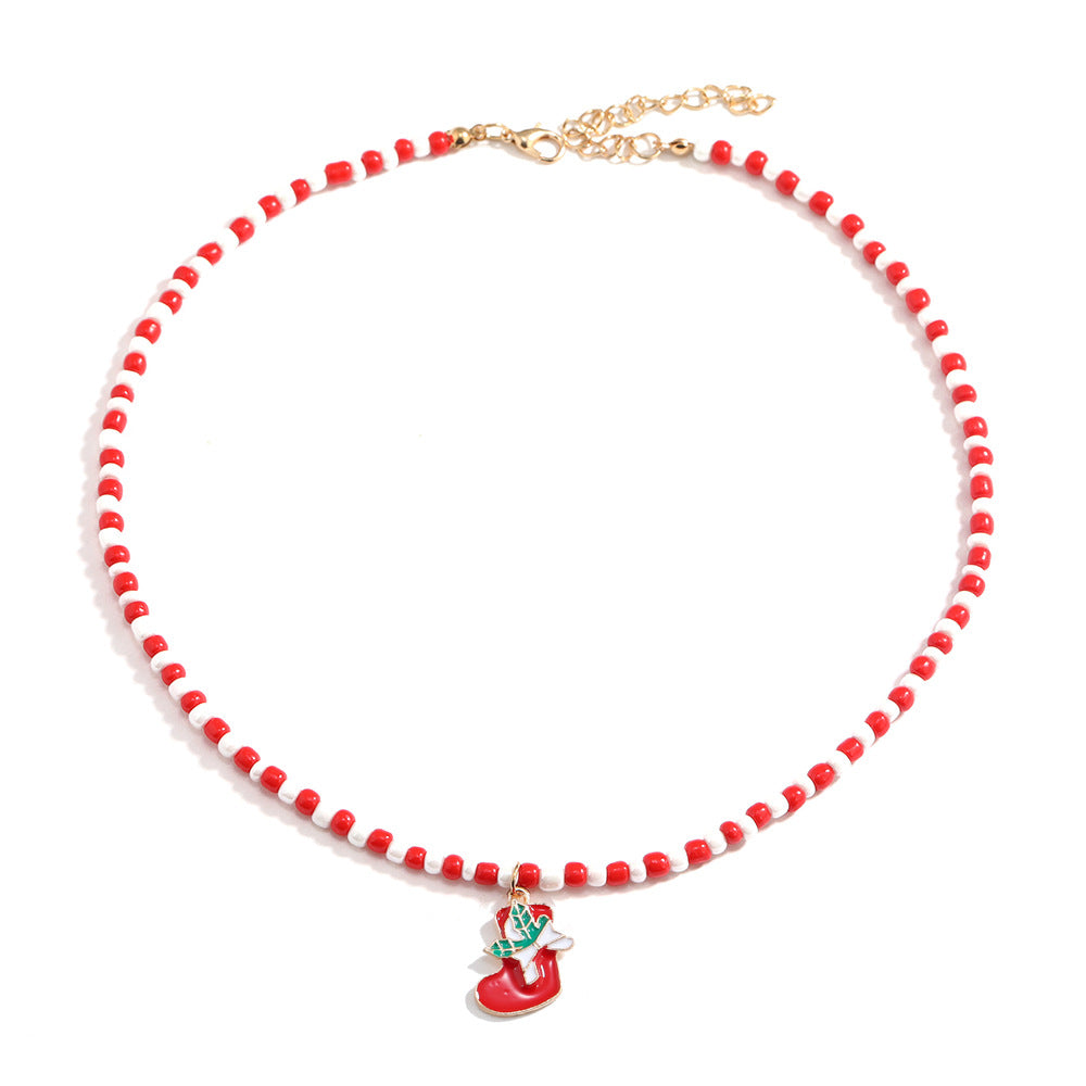 Wholesale Christmas Red and White Handmade Beaded Cane Necklace ACC-NE-DingZhou001