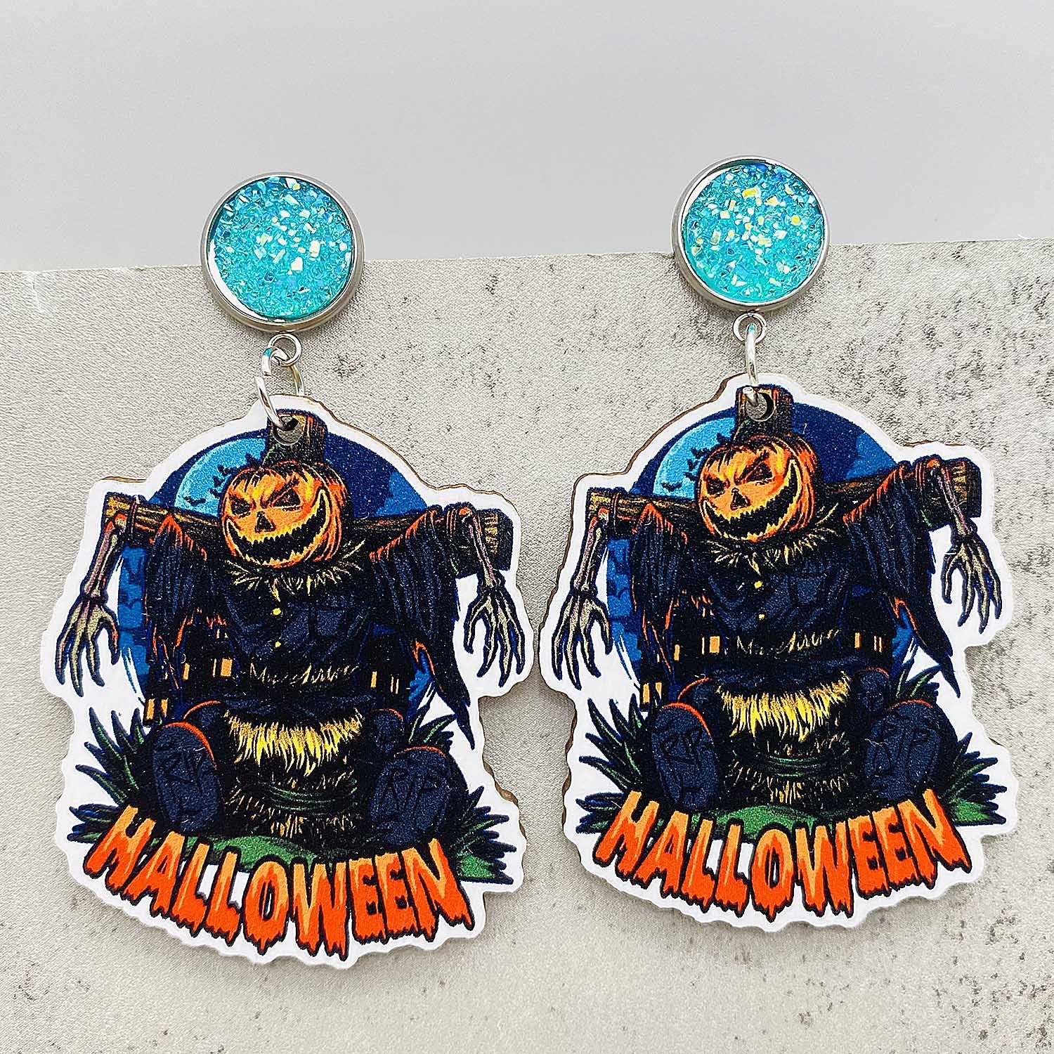 Wholesale Halloween Horror Pumpkin Castle Wood Earrings ACC-ES-ChenY026