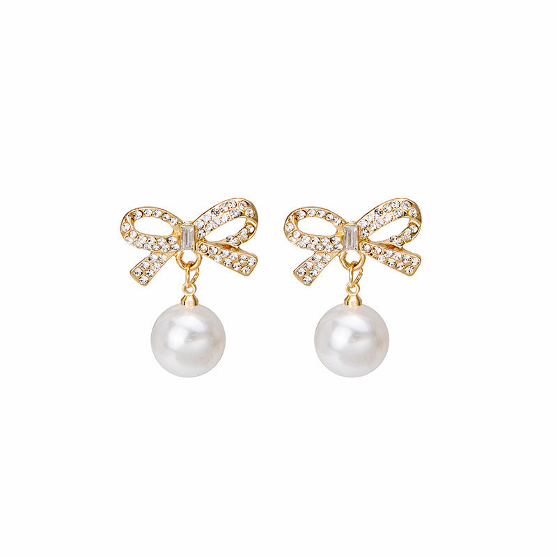 Wholesale Diamond Bow Pearl Earrings