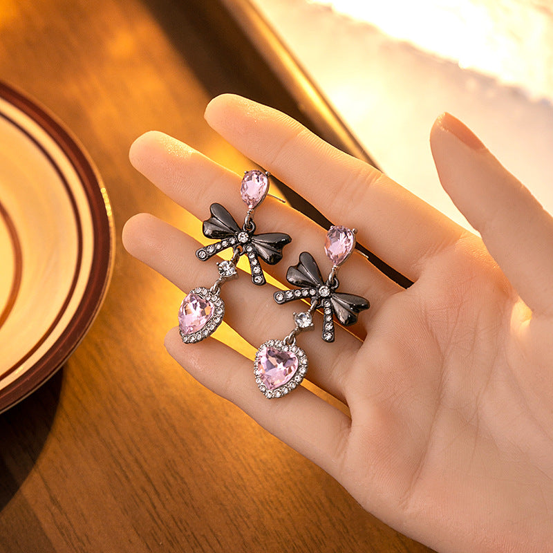 Wholesale Silver  pink love earrings