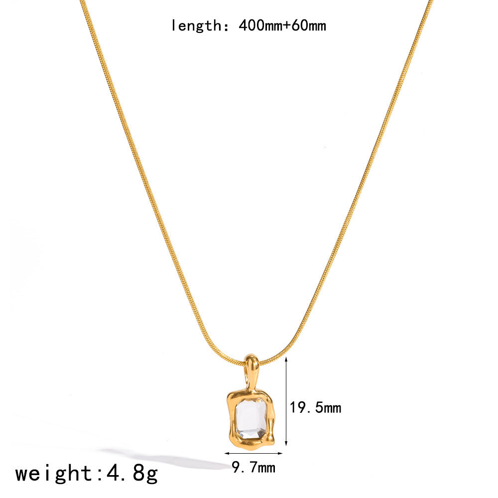 Wholesale PVD Gold Plated Stainless Steel Rhinestone Pendant Necklace Geometric Snake Chain Jewelry Everyday Party Gift