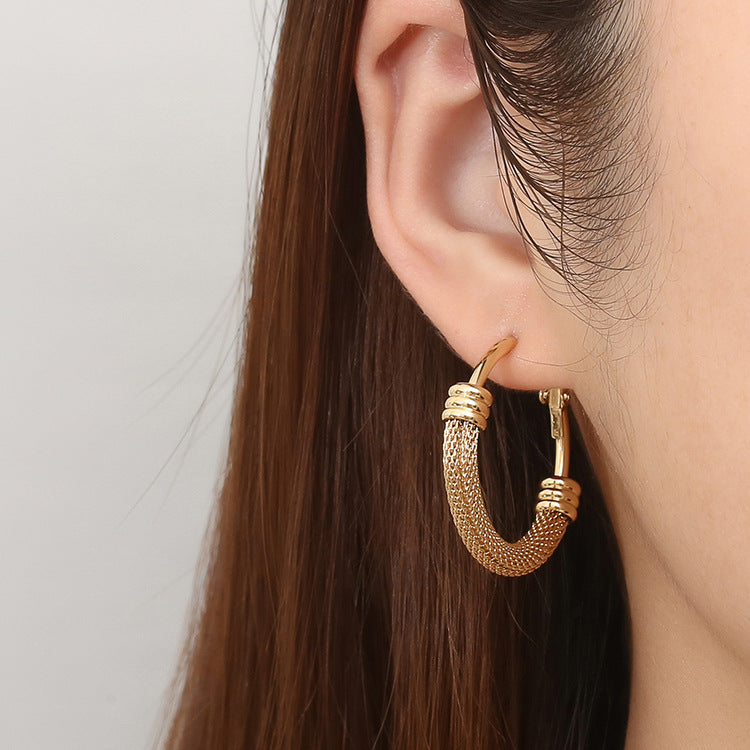 Wholesale Stainless Steel Gold-Tone Mesh Chain Twist Earrings for Everyday Wear