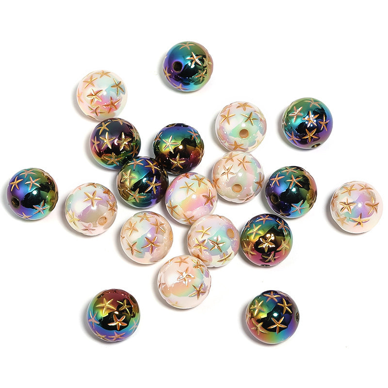 Wholesale 100pcs Acrylic Mabe Solid Color Gold-painted Five-pointed Star Round Beads Diy Accessories ACC-BDS-BLG111