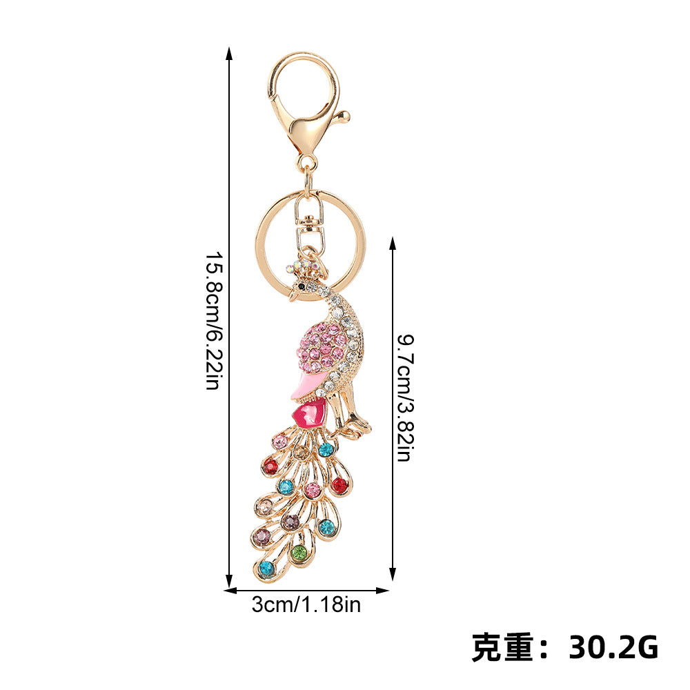 Wholesale Korean Style Rhinestone Peacock Keychain Metal Bag Charm Car Key Accessory