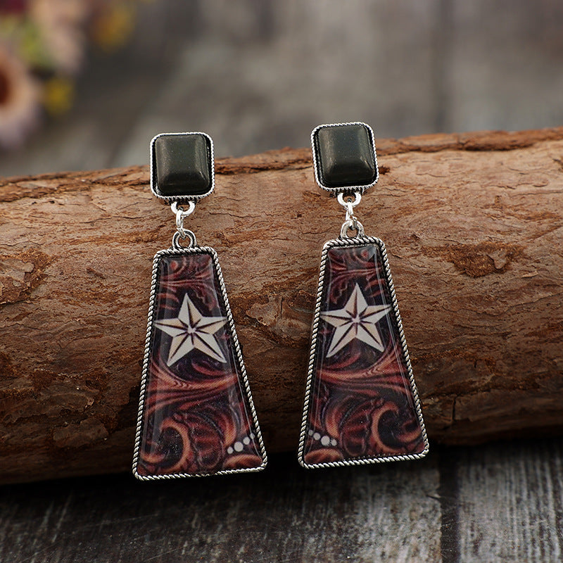 Wholesale  retro trapezoidal drop glue star sticker turquoise alloy earrings
