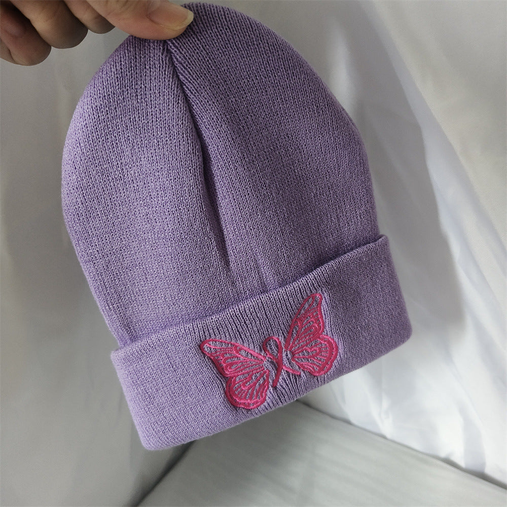 Wholesale Embroidered Butterfly Knitted Hat Wool Hat