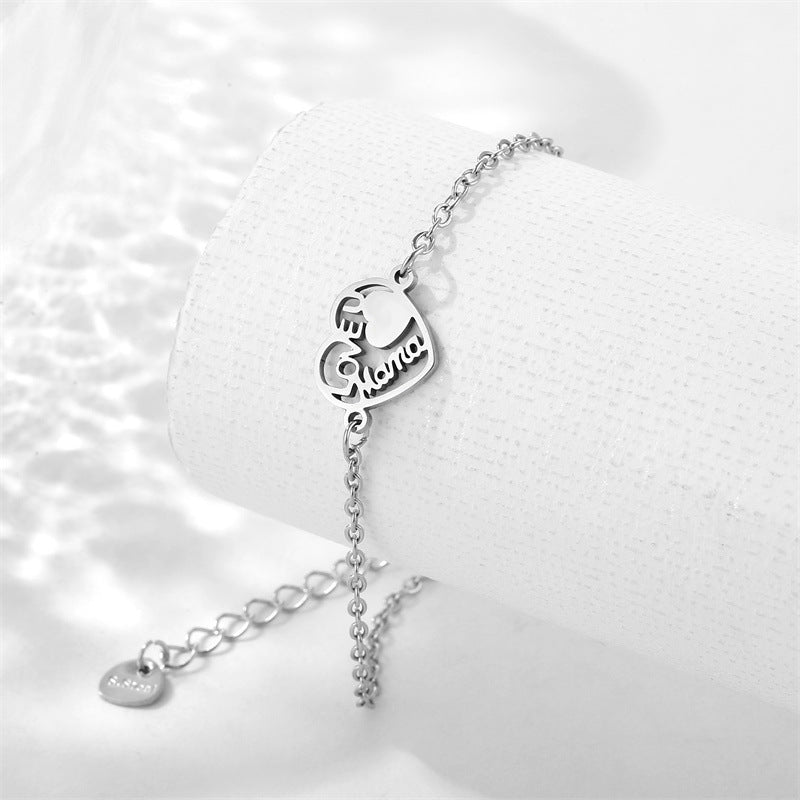 Wholesale Stainless Steel Mother's Day Bracelet I LOVE Mama Titanium Steel Heart Bracelet ACC-BT-MinM004