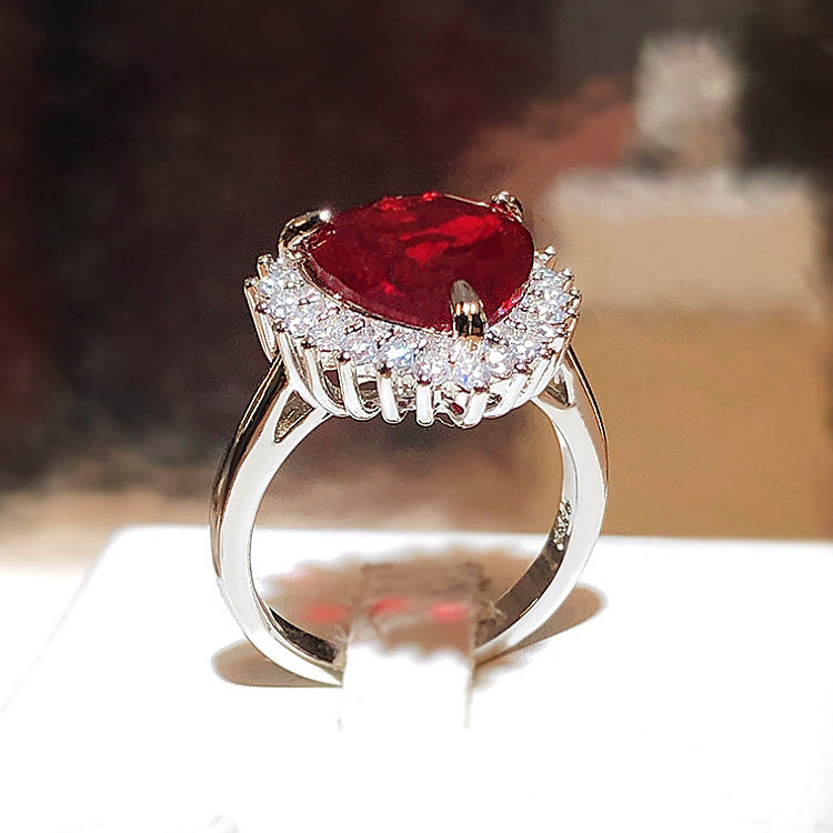 Wholesale  Red Tourmaline Gem Heart-shaped Open Adjustable Ring