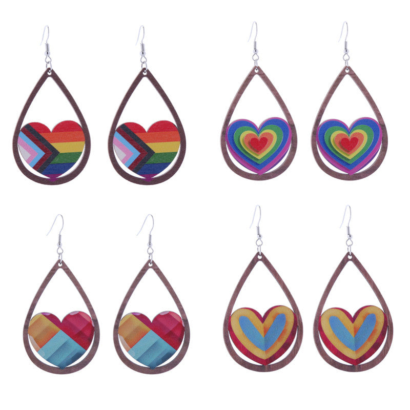 Wholesale Seven Color LOVE Rainbow Wooden Earrings