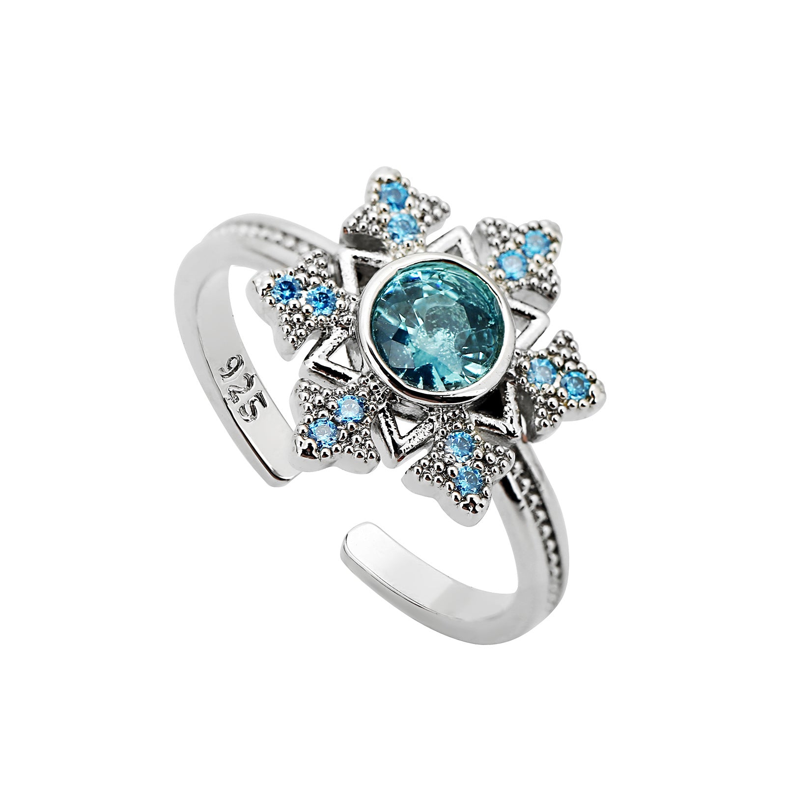 Wholesale Micro-Inlaid Zirconia Sapphire Snowflake Hollow Open Ring