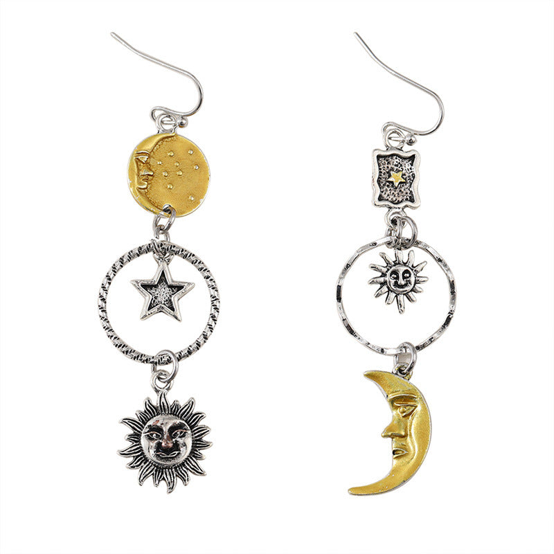 Wholesale Creative Sun Moon Asymmetric Pendant Earrings