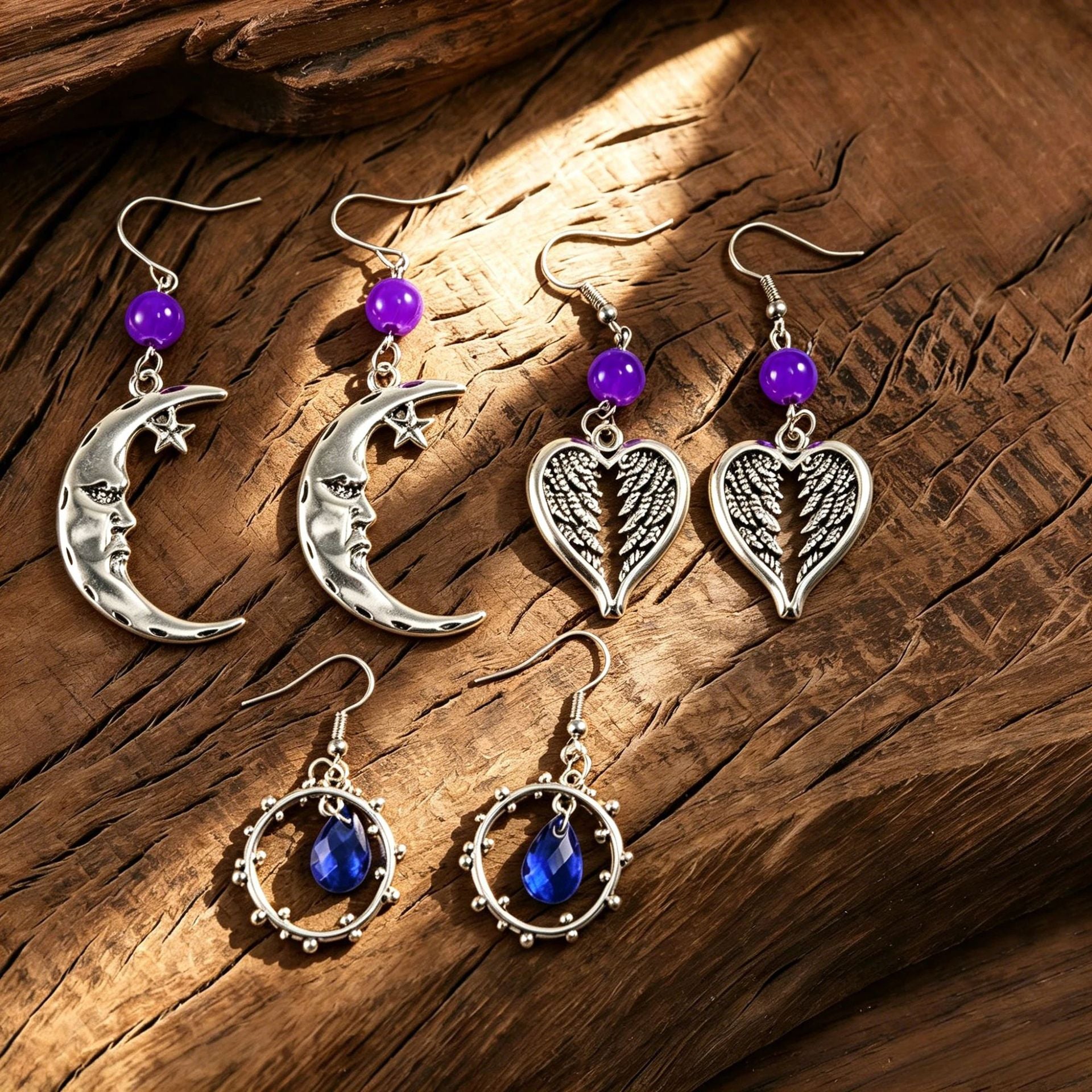Wholesale Cross-Border European and American Style Retro Crescent Ear Hooks,  Angel Wings Earrings for Women,  High-End Sun Pattern Design,  Elegant and Light Luxury
