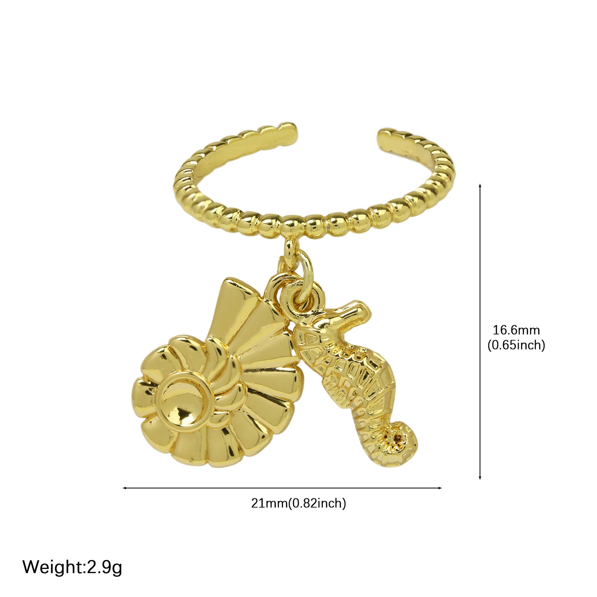 Wholesale  Brass  Beach Series Bohemian Starfish Conch Turtle Coconut Tree Opening Ring