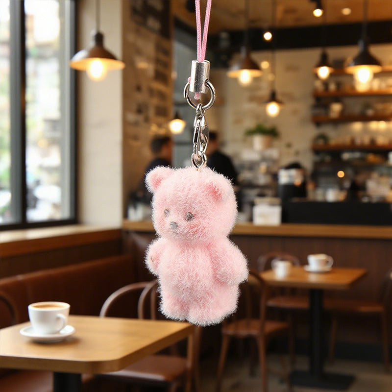 Wholesale Resin Flocking Cute Stereo Bear Keychains
