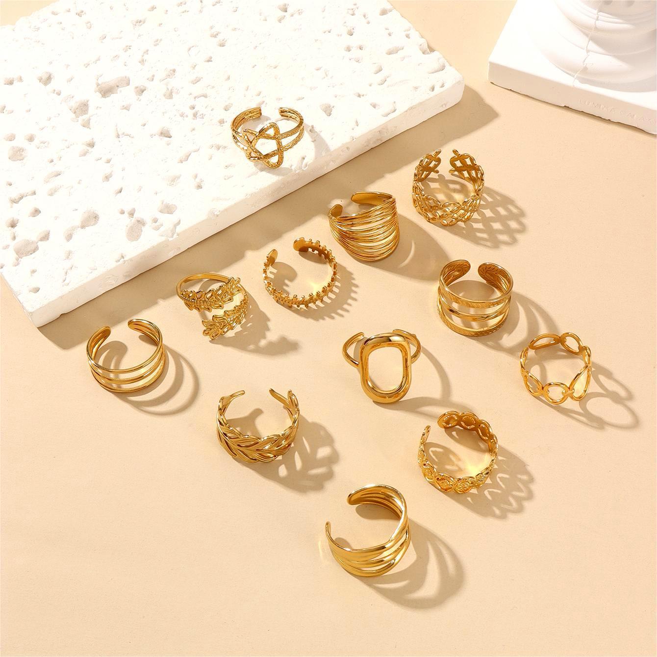 Wholesale Leaf Geometric Stainless Steel Rings 18k Gold Plated Rings ACC-RS-MuC013