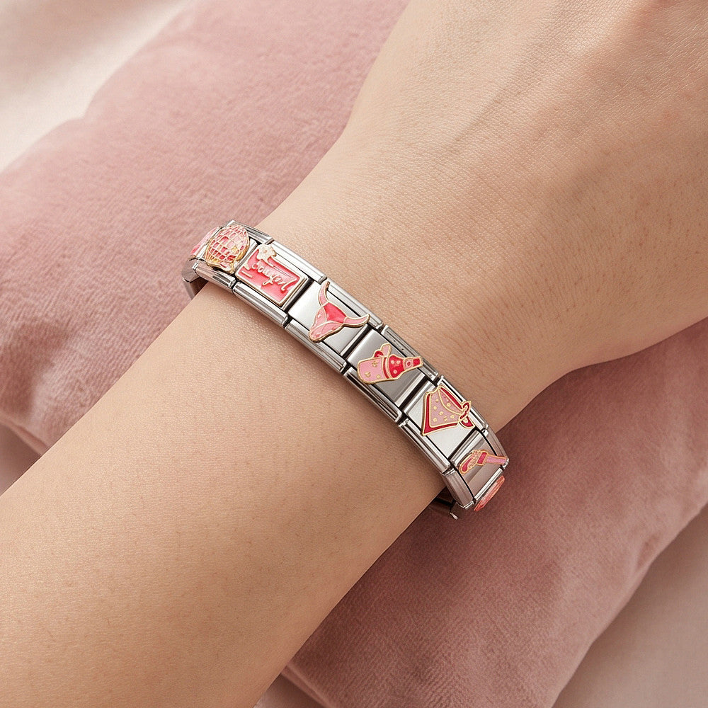 Wholesale Pink Western Cowboy Theme Stainless Steel Modular DIY Bracelet Jewelry Accessory For Party Gift Boutique Resale