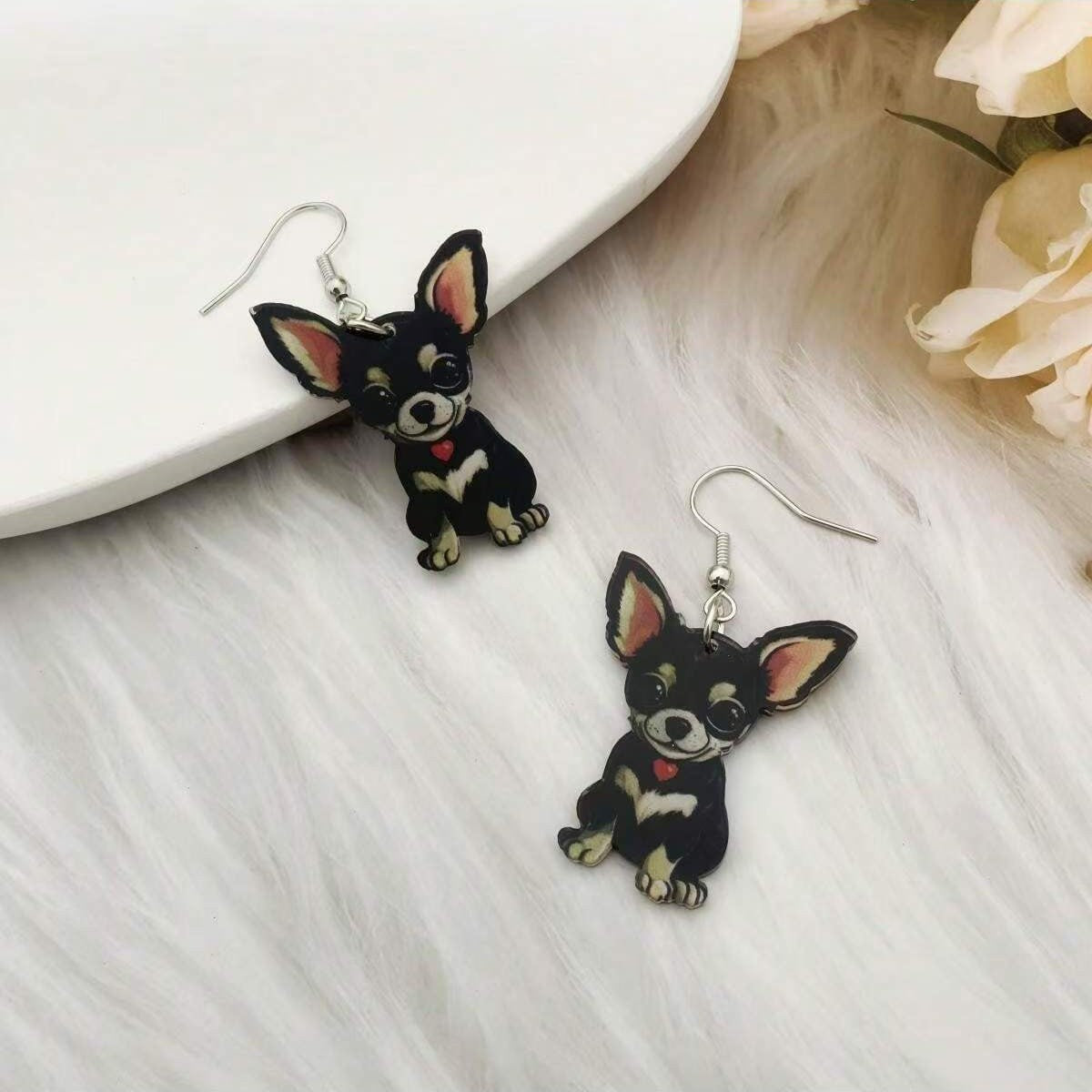 Wholesale Puppy 2D Acrylic Earrings Cute Love Small Animal Loving Earrings