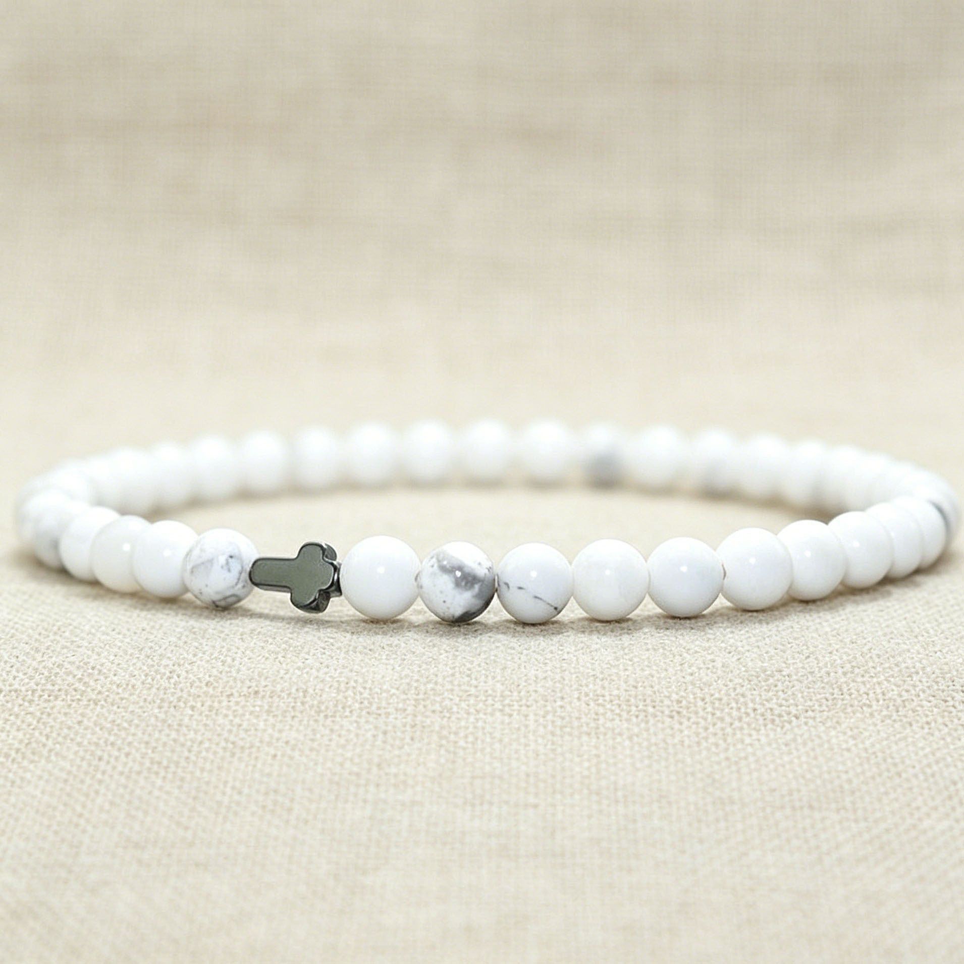 Wholesale Nordic Style Natural Stone Bracelet with Cross Pendant,  Handmade Beaded Jewelry Accessory