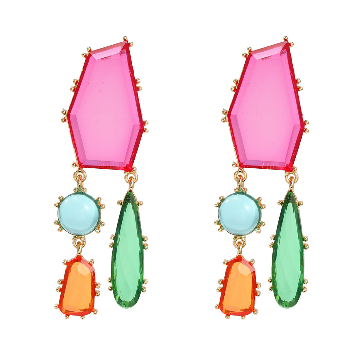 Wholesale Colorful Diamond Alloy Earrings with Exaggerated Geometric Block Color Bohemian Jewelry ACC-ES-JL001