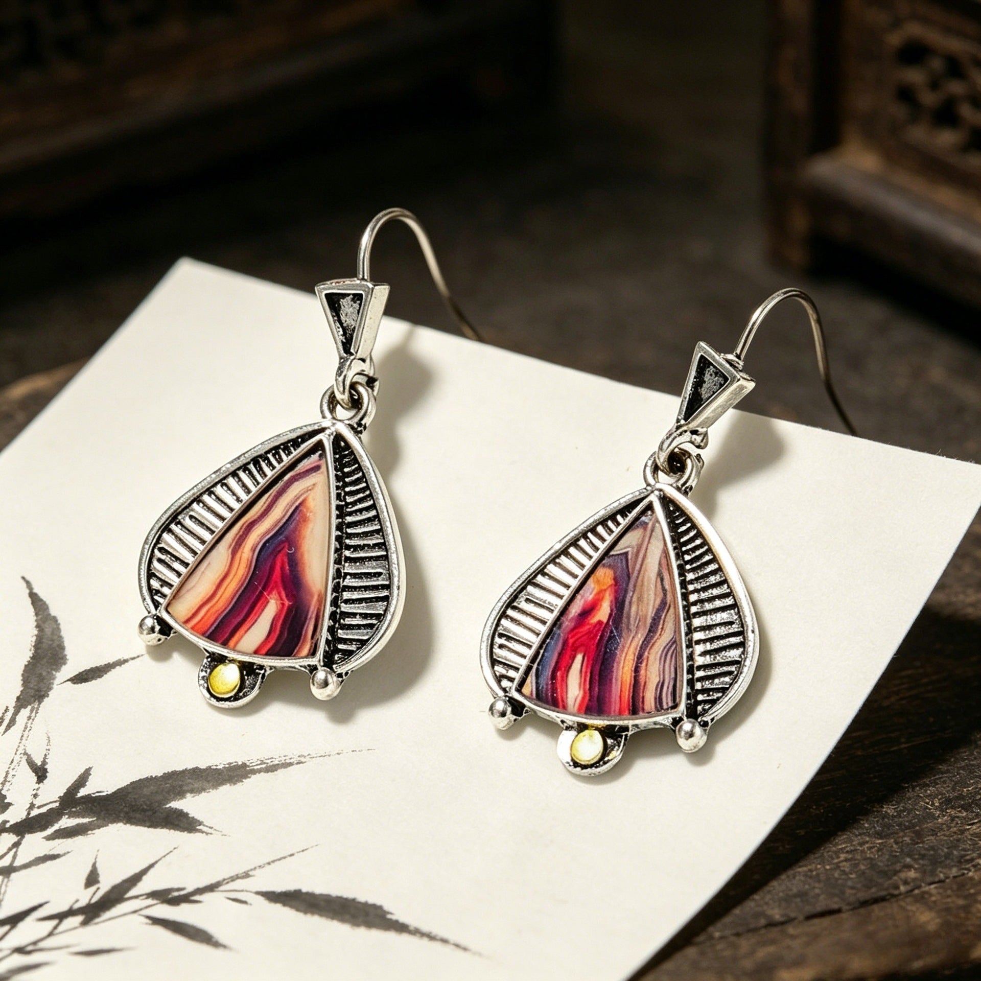 Wholesale Alloy Drop Earrings For Women Chic Triangle Teardrop Lace Design Party Jewelry Accessory
