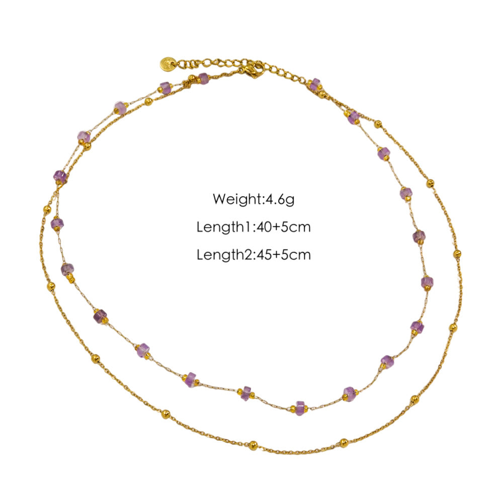 Wholesale  Amethyst Beaded Necklace Perfume Bottle Natural Stone Stainless Steel Jewelry