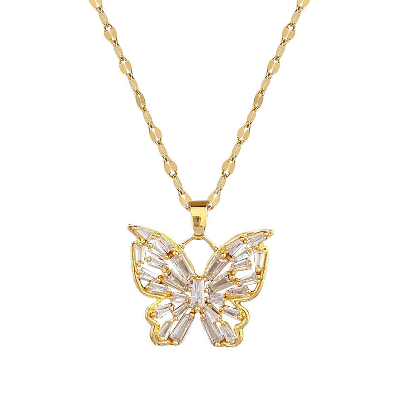 Wholesale Stainless Steel Rhinestone Butterfly Clavicle Chain Necklace for Women Trendy Layering Jewelry Gift
