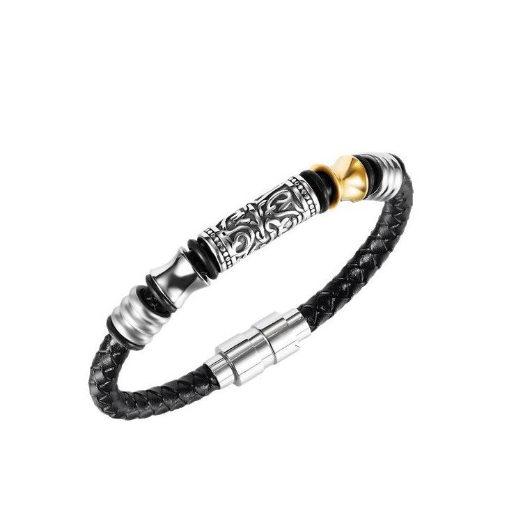 Wholesale  titanium steel retro woven leather bracelet men's  bracelet