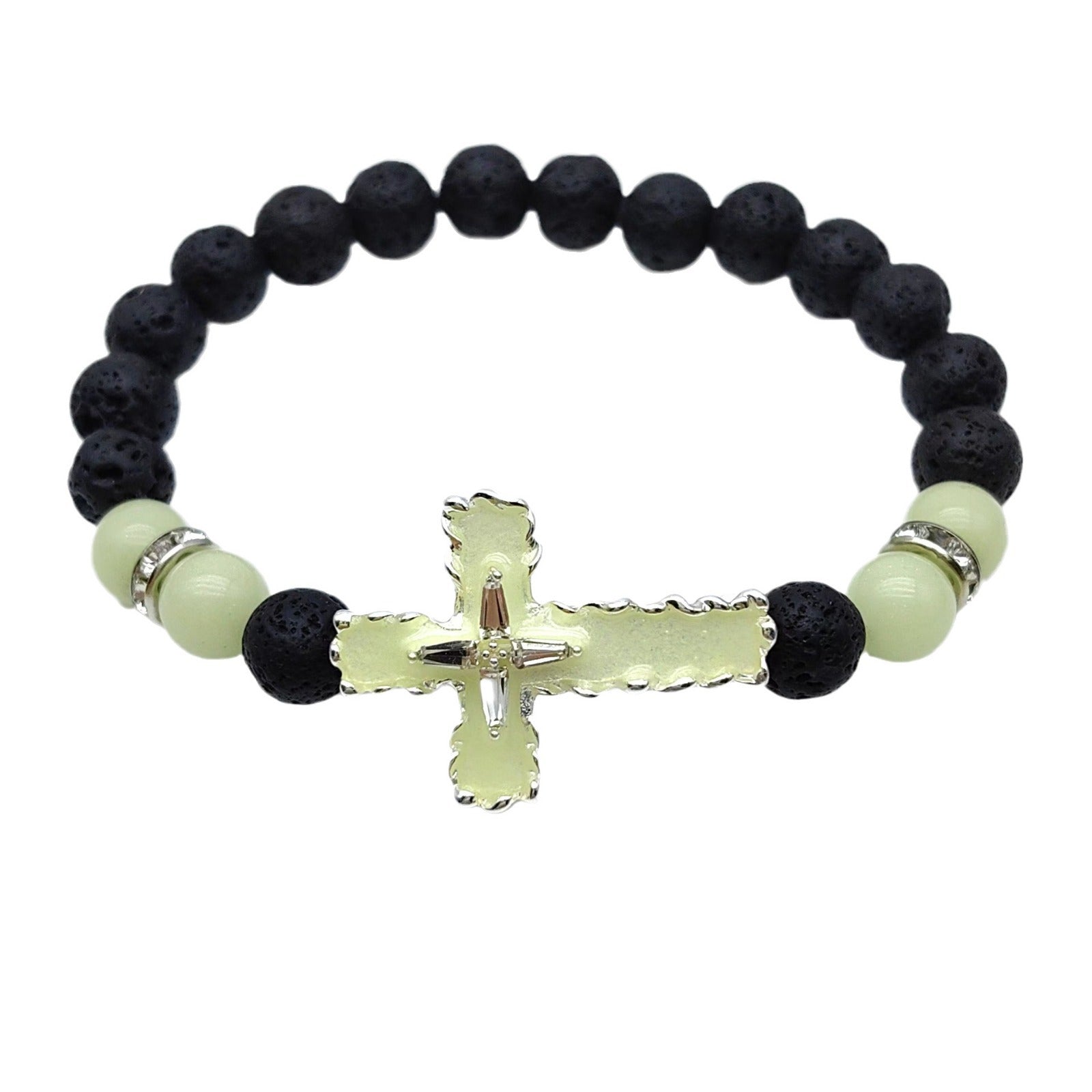 Wholesale Cross Luminous Alloy Diamond 8MM Volcanic Stone Bracelet ACC-BT-FanYou009