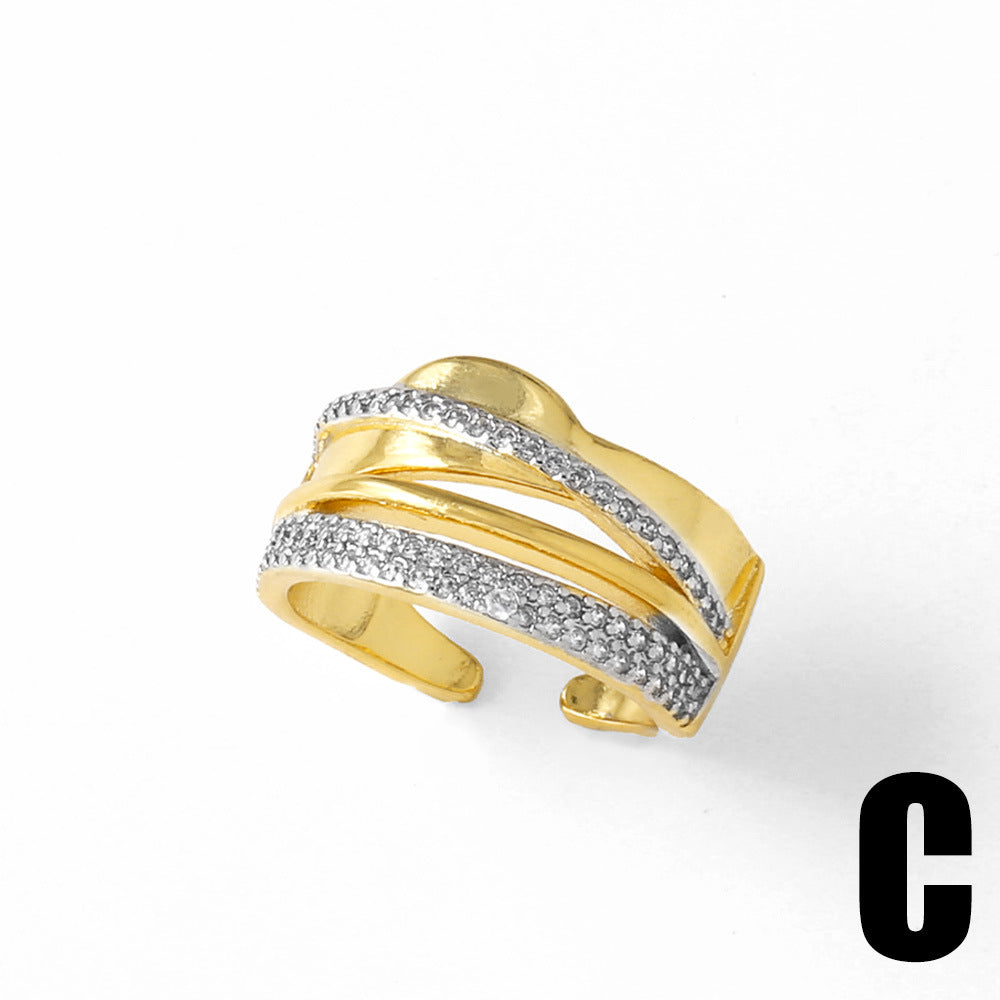 Wholesale full diamond irregular opening adjustable ring