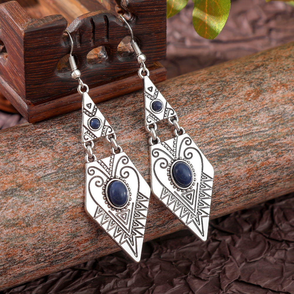 Wholesale Bohemian Turquoise Geometric Metal Texture Earrings Fashion Accessory for Party Boutique Resale