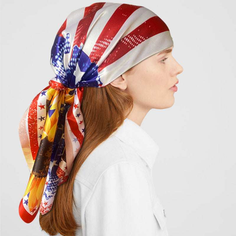 Wholesale American Independence Day Sunflower Polyester Square Scarf Silk Scarf ACC-SS-HY006