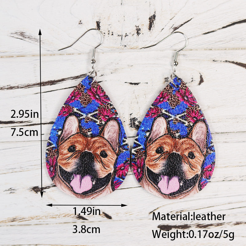 Wholesale Cute Dog Teardrop Shape PU Leather Earrings