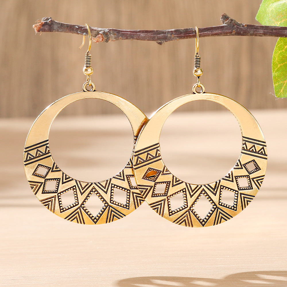 Wholesale Bohemian Retro Circular Antique Silver Tassel Earrings Tibetan Style Ethnic Zinc Alloy Jewelry Accessory Gift