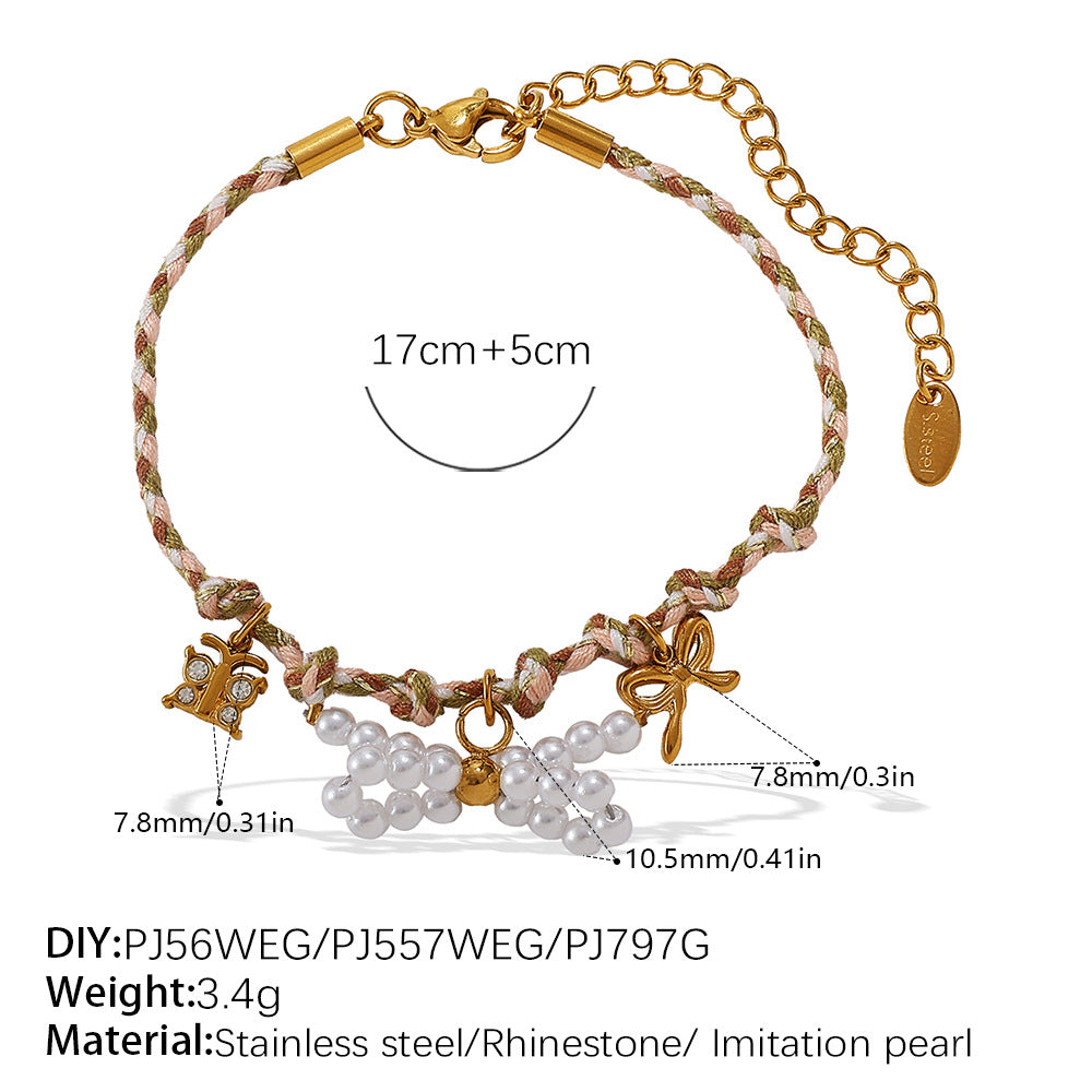 Wholesale  Retro Seaside Style DIY Freshwater Pearl Pendant Bracelet Stainless Steel Plated 18K Gold Ceramic Pendant Necklace for Women