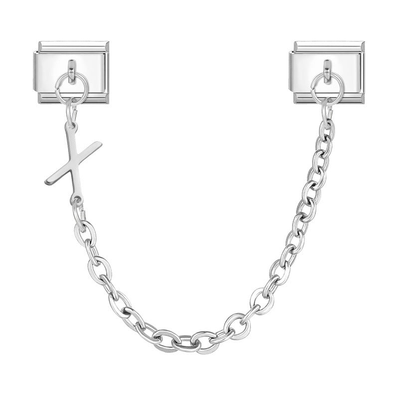 Wholesale Steel Color Letter Double Pendant DIY Fashion Italian Exquisite Creative Retro Module Bracelet Accessories Jewelry
