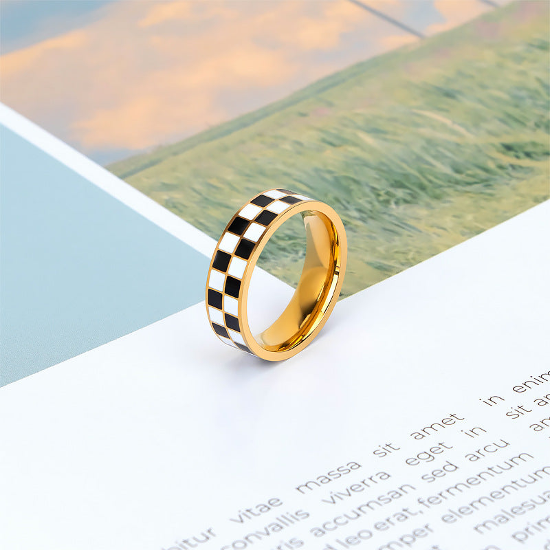 Wholesale Classic Checkered Ring Checkerboard Titanium Steel Rings ACC-RS-Hengx004
