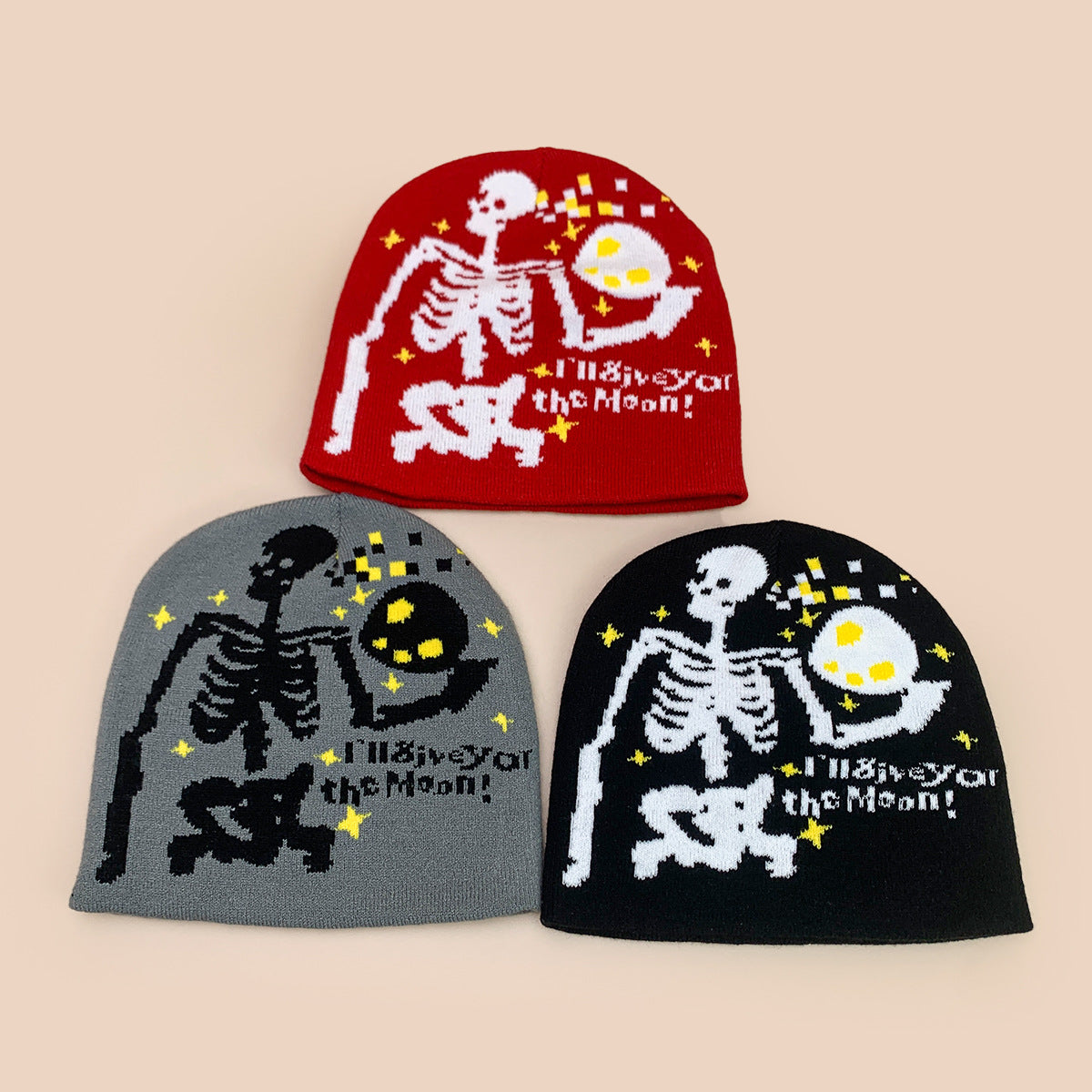Wholesale  Skull Moon Jacquard Knitted Hat