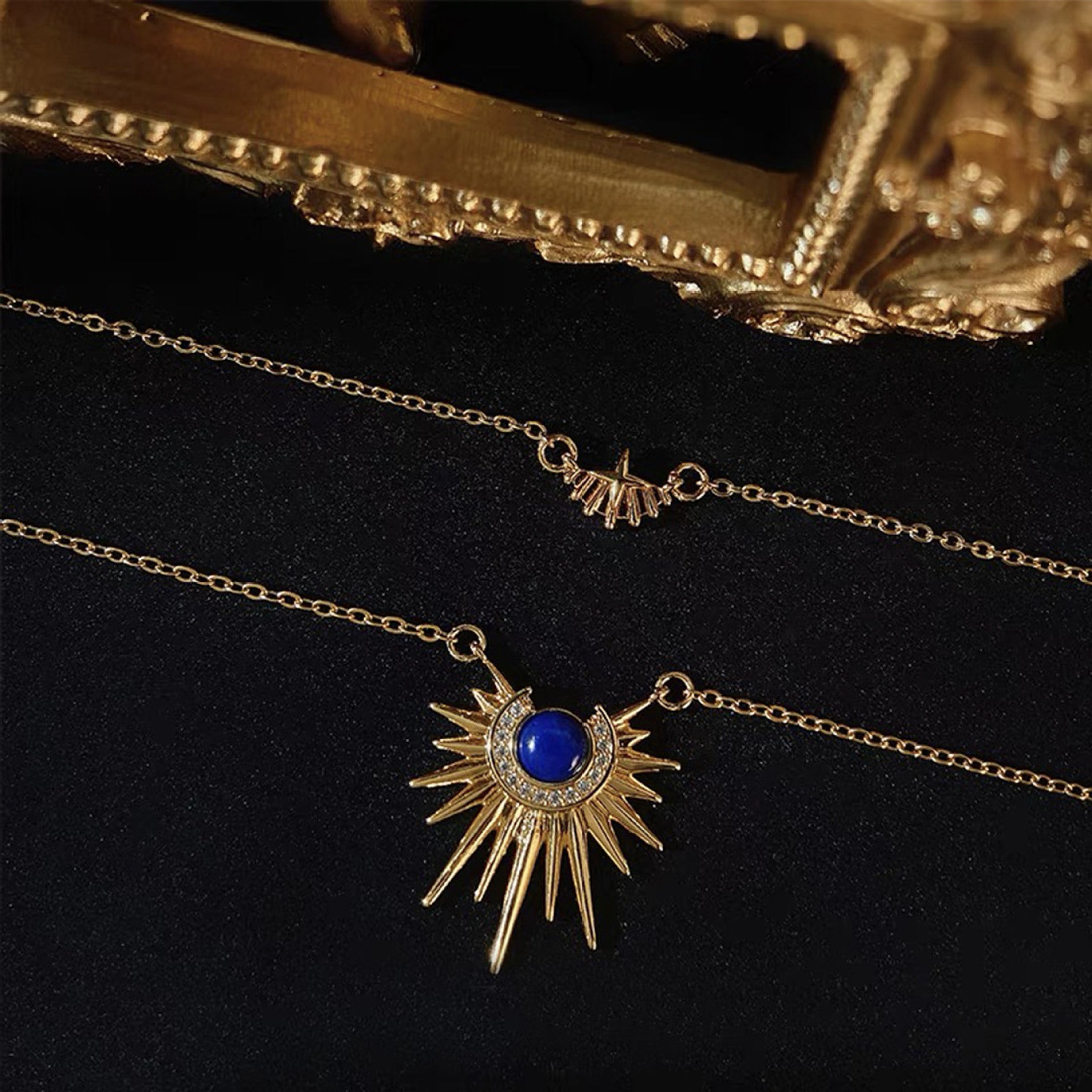Wholesale Geometric Sun-ray Pendant Personality Brazilian Mia Style Double-layer Stacked Diamond Clavicle Chain
