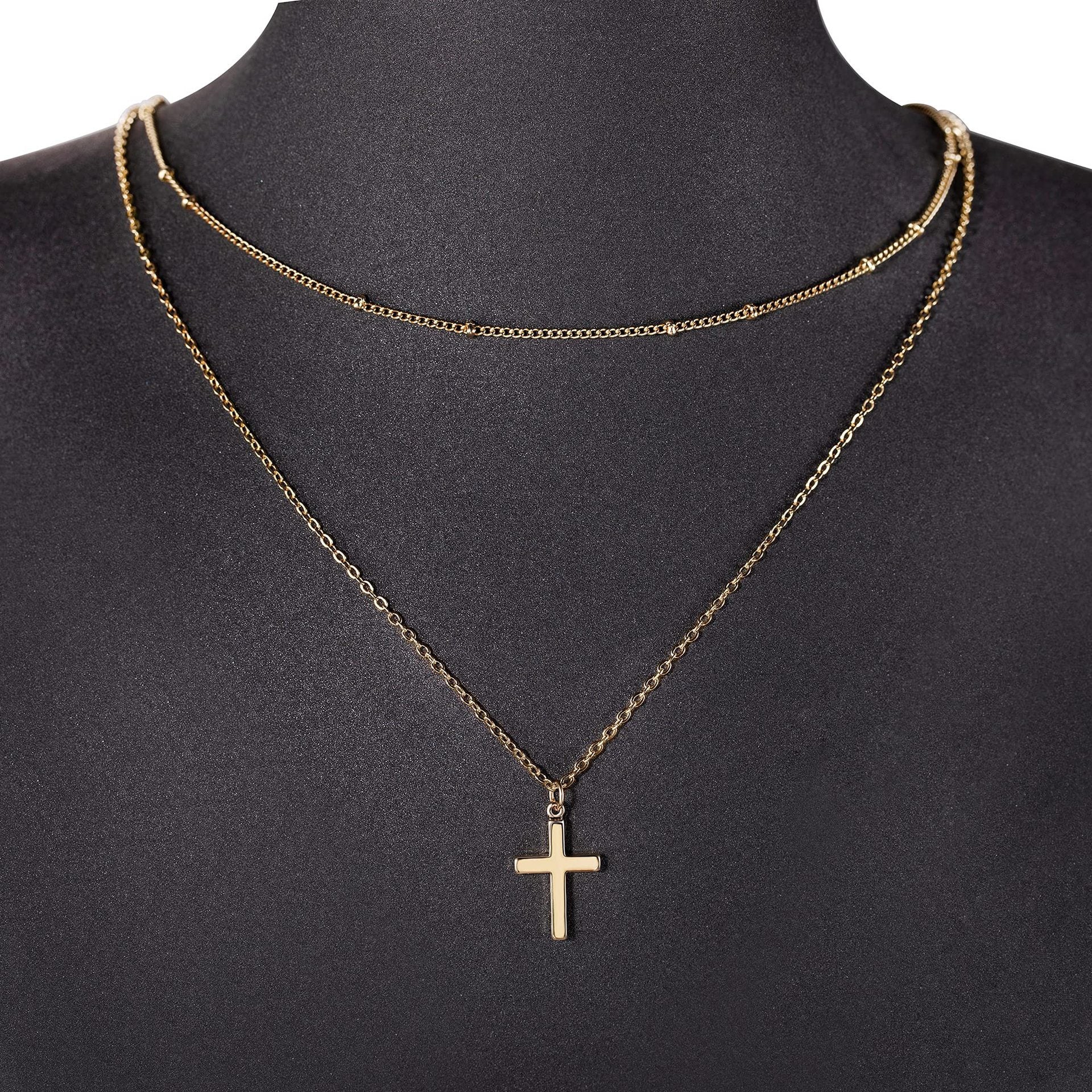 Wholesale  Stainless Steel Double Layer Cross Necklace