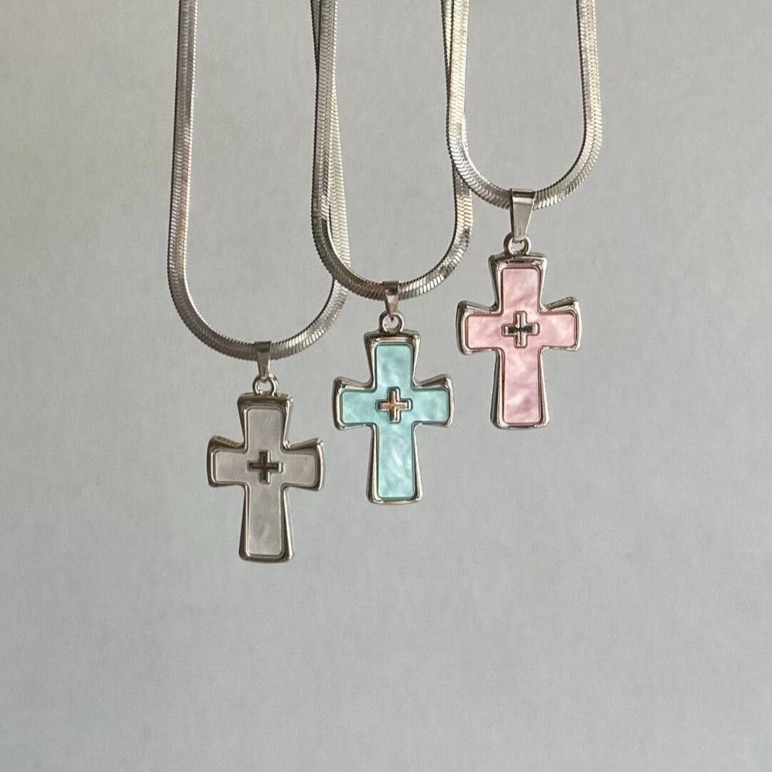 Wholesale Pink Electroplated Zinc Alloy Cross Necklace Gothic Punk Style Fashion Accessory