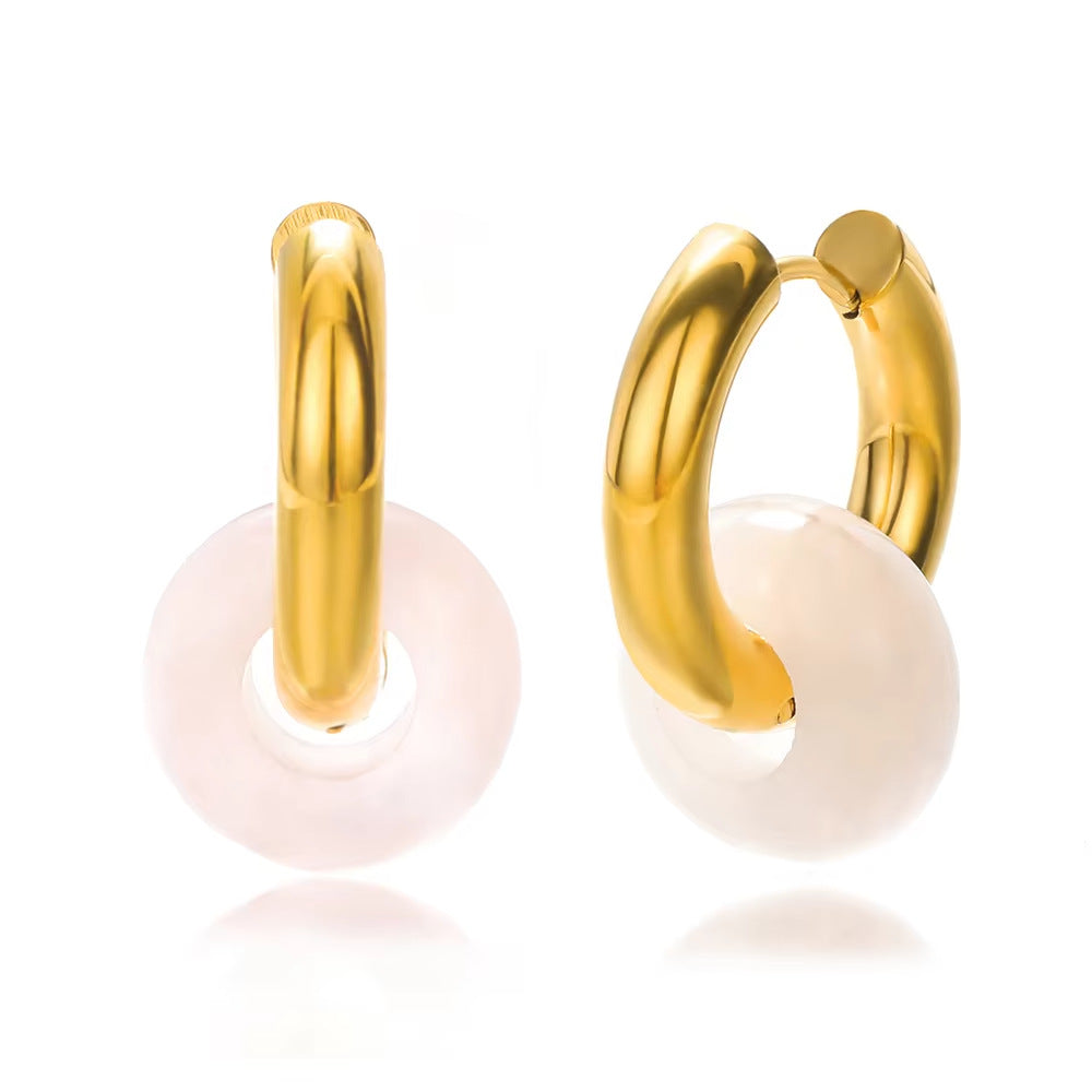 Wholesale Stainless steel earrings plated with 18K gold and natural stone