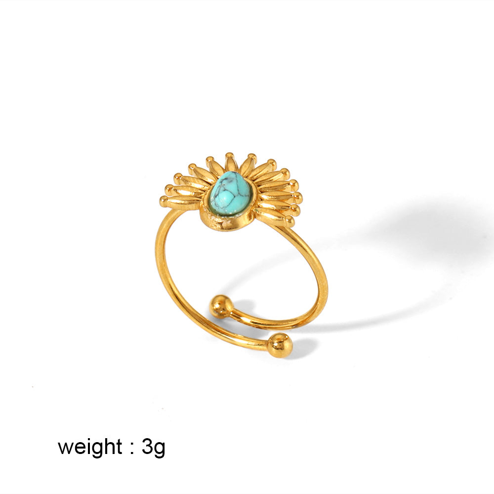 Wholesale Vintage Turquoise Open Ring Gold Plated Titanium Steel Fashion Jewelry Accessory