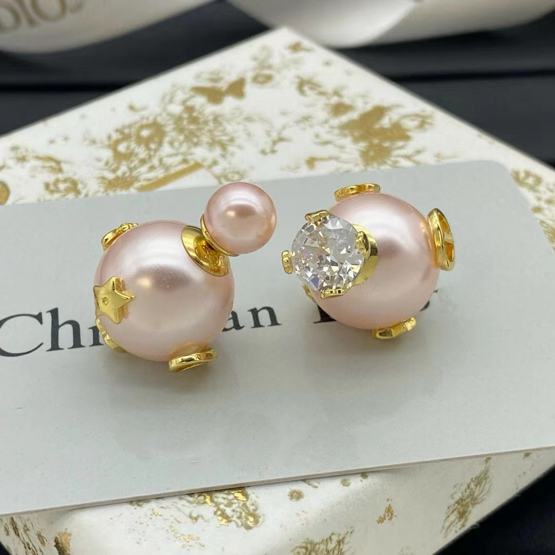 Wholesale Man-made pearl flower letter zircon earrings ACCVIP