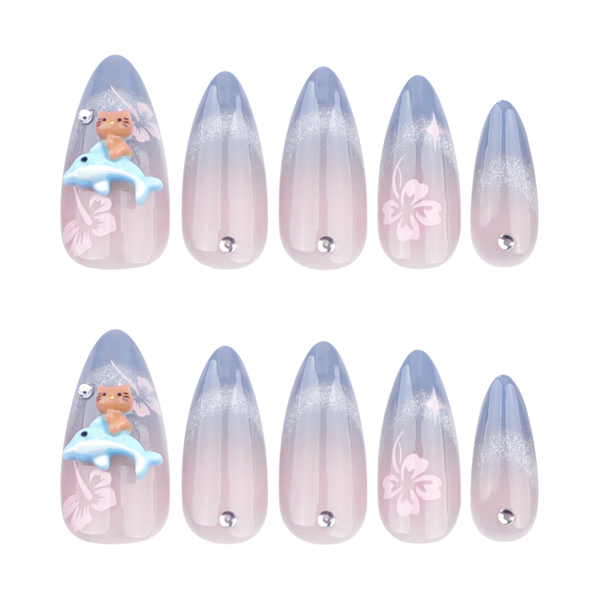 Wholesale 24 Pieces/box Blue Cat Eye Gradient Nails Kits Nail Stickers