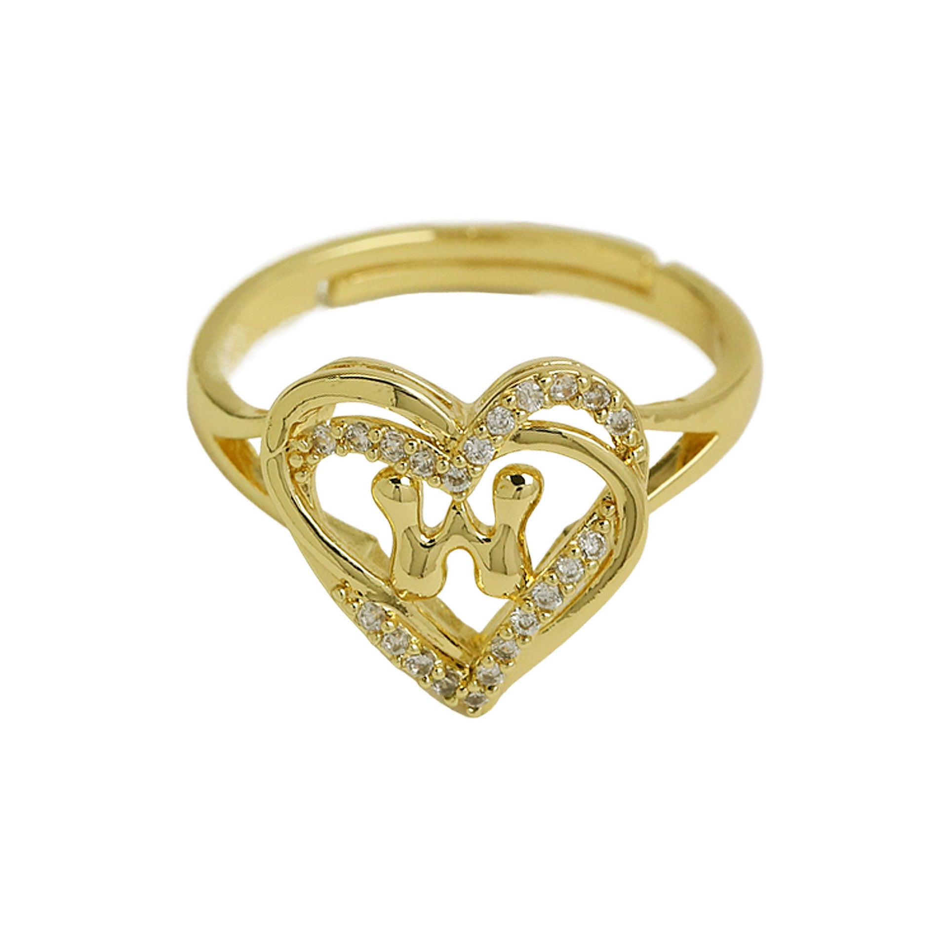 Wholesale  gold love heart-shaped 26 English letters open heart fashion  ring