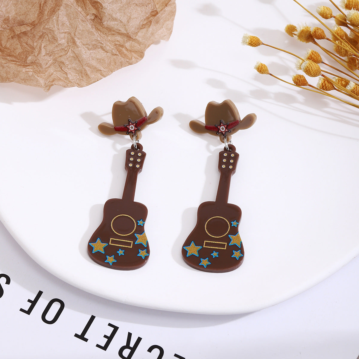 Wholesale Creative Cartoon Western Cowboy Guitar Acrylic Earrings